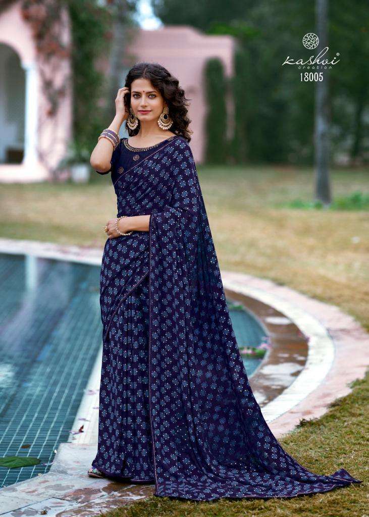 KAVYANJALI BY KASHVI CREATION 18001 TO 18010 SERIES INDIAN TRADITIONAL WEAR COLLECTION BEAUTIFUL STYLISH FANCY COLORFUL PARTY WEAR & OCCASIONAL WEAR GEORGETTE SAREES AT WHOLESALE PRICE