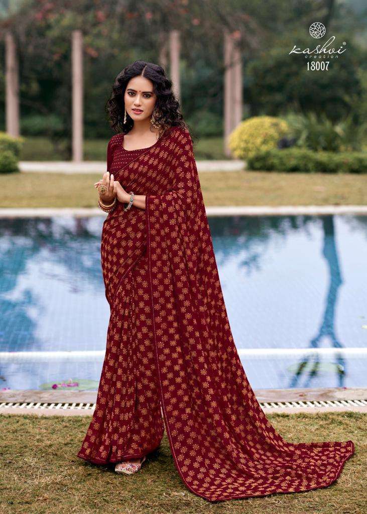 KAVYANJALI BY KASHVI CREATION 18001 TO 18010 SERIES INDIAN TRADITIONAL WEAR COLLECTION BEAUTIFUL STYLISH FANCY COLORFUL PARTY WEAR & OCCASIONAL WEAR GEORGETTE SAREES AT WHOLESALE PRICE
