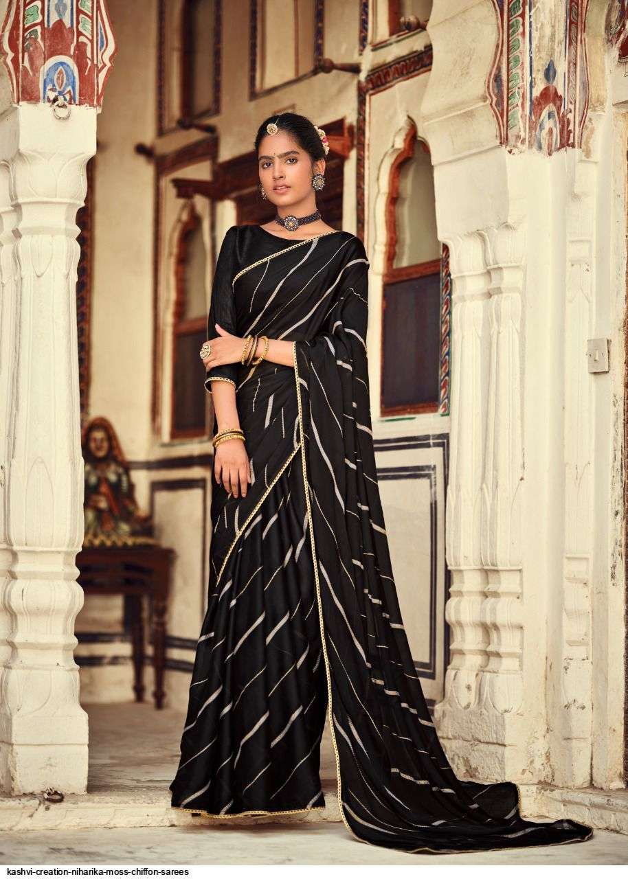 NIHARIKA BY KASHVI CREATION 95001 TO 95010 SERIES INDIAN TRADITIONAL WEAR COLLECTION BEAUTIFUL STYLISH FANCY COLORFUL PARTY WEAR & OCCASIONAL WEAR CHIFFON MOSS SAREES AT WHOLESALE PRICE