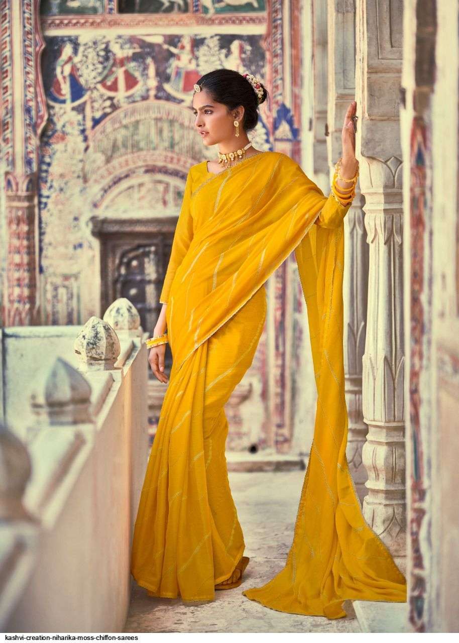 NIHARIKA BY KASHVI CREATION 95001 TO 95010 SERIES INDIAN TRADITIONAL WEAR COLLECTION BEAUTIFUL STYLISH FANCY COLORFUL PARTY WEAR & OCCASIONAL WEAR CHIFFON MOSS SAREES AT WHOLESALE PRICE