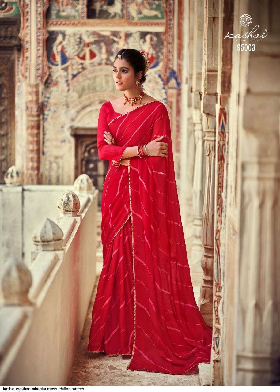 NIHARIKA BY KASHVI CREATION 95001 TO 95010 SERIES INDIAN TRADITIONAL WEAR COLLECTION BEAUTIFUL STYLISH FANCY COLORFUL PARTY WEAR & OCCASIONAL WEAR CHIFFON MOSS SAREES AT WHOLESALE PRICE