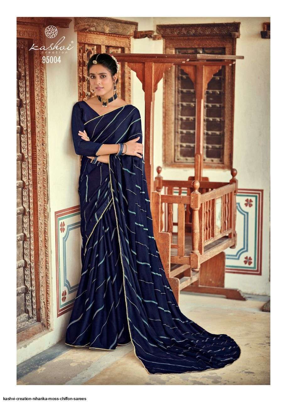 NIHARIKA BY KASHVI CREATION 95001 TO 95010 SERIES INDIAN TRADITIONAL WEAR COLLECTION BEAUTIFUL STYLISH FANCY COLORFUL PARTY WEAR & OCCASIONAL WEAR CHIFFON MOSS SAREES AT WHOLESALE PRICE