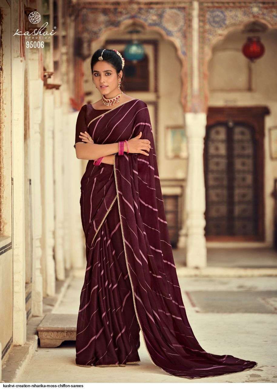 NIHARIKA BY KASHVI CREATION 95001 TO 95010 SERIES INDIAN TRADITIONAL WEAR COLLECTION BEAUTIFUL STYLISH FANCY COLORFUL PARTY WEAR & OCCASIONAL WEAR CHIFFON MOSS SAREES AT WHOLESALE PRICE