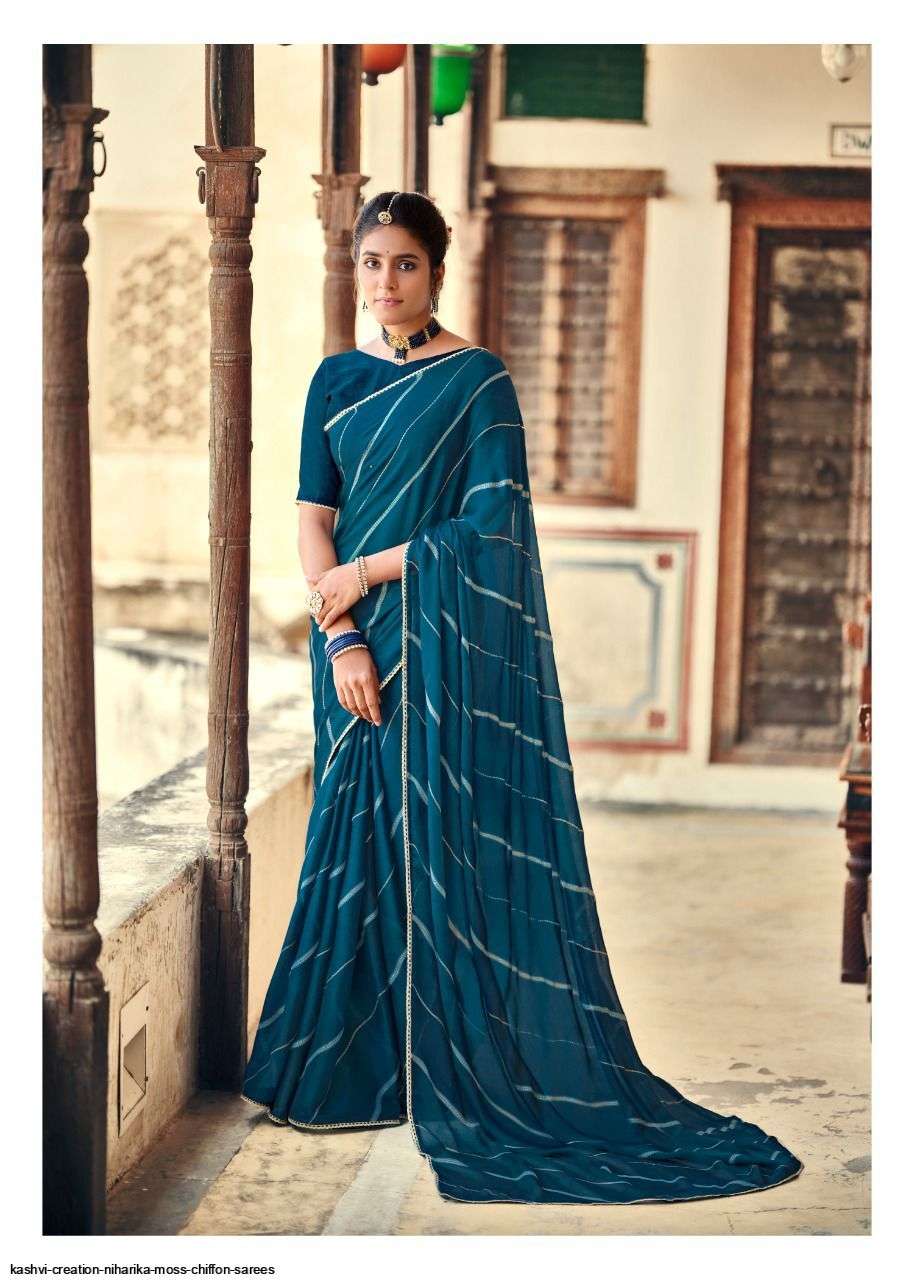 NIHARIKA BY KASHVI CREATION 95001 TO 95010 SERIES INDIAN TRADITIONAL WEAR COLLECTION BEAUTIFUL STYLISH FANCY COLORFUL PARTY WEAR & OCCASIONAL WEAR CHIFFON MOSS SAREES AT WHOLESALE PRICE