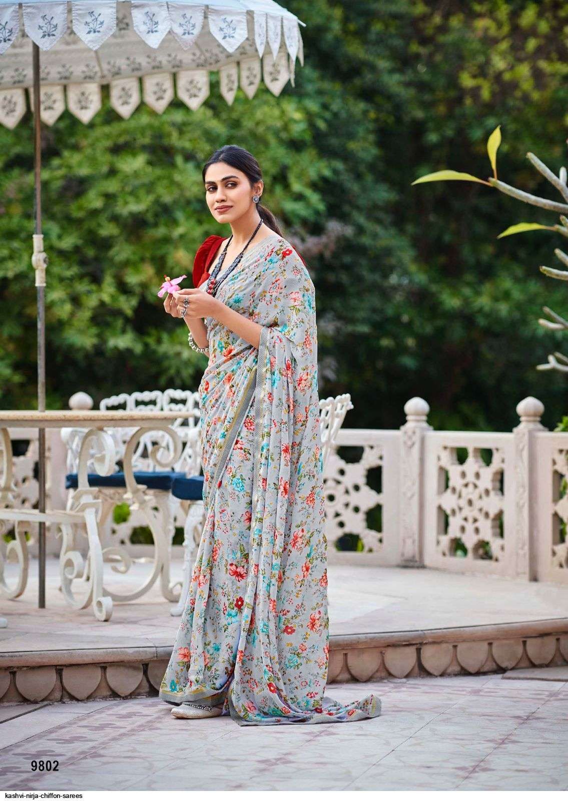 NIRJA BY KASHVI CREATION 9801 TO 9810 SERIES INDIAN TRADITIONAL WEAR COLLECTION BEAUTIFUL STYLISH FANCY COLORFUL PARTY WEAR & OCCASIONAL WEAR CHIFFON SAREES AT WHOLESALE PRICE