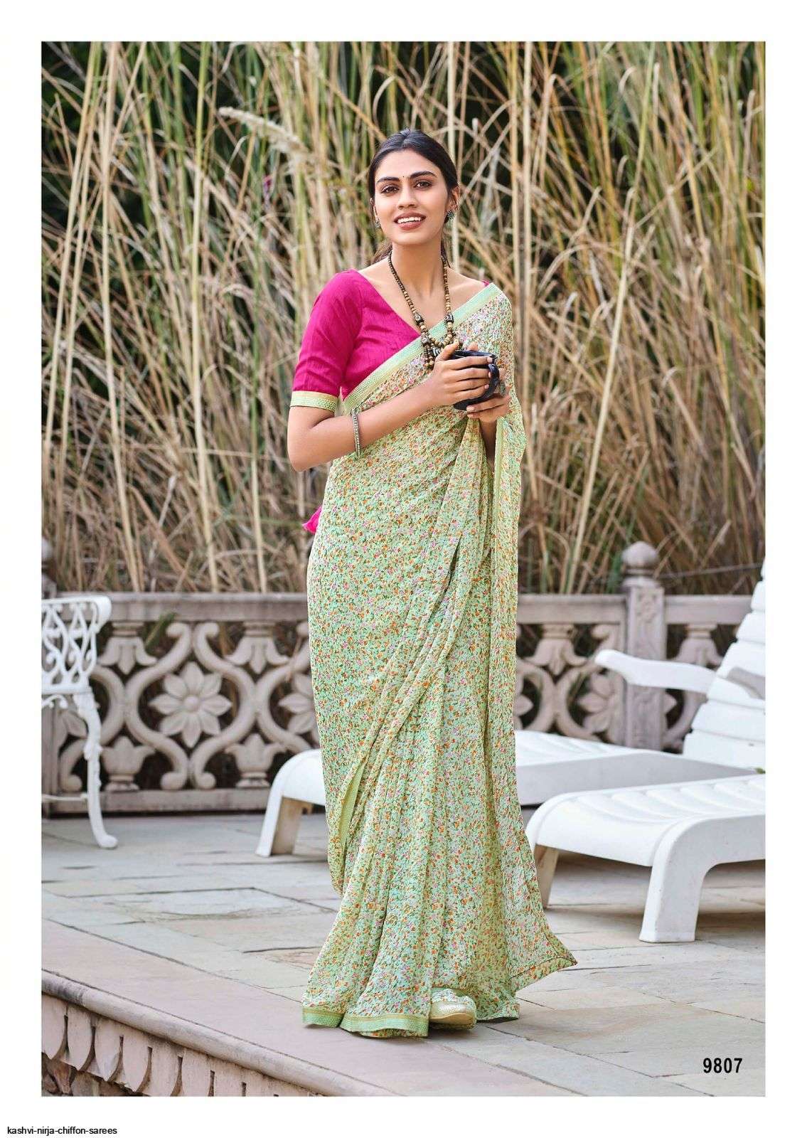NIRJA BY KASHVI CREATION 9801 TO 9810 SERIES INDIAN TRADITIONAL WEAR COLLECTION BEAUTIFUL STYLISH FANCY COLORFUL PARTY WEAR & OCCASIONAL WEAR CHIFFON SAREES AT WHOLESALE PRICE