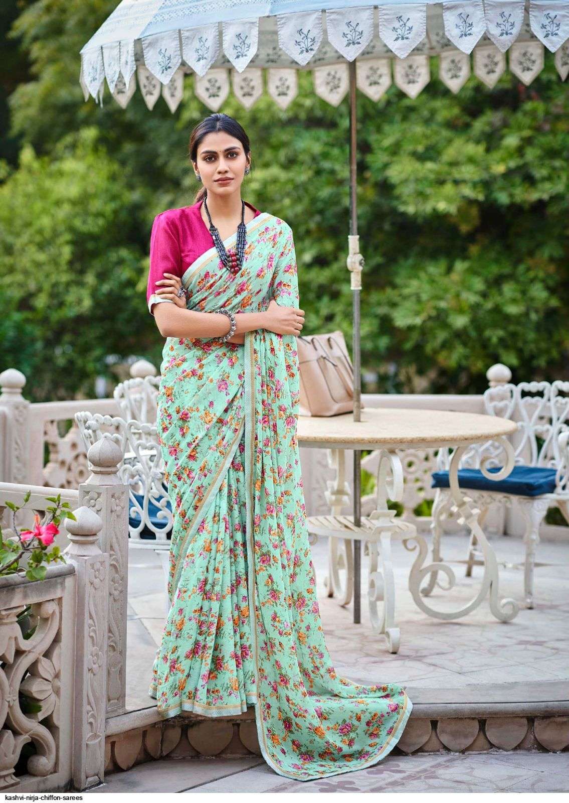 NIRJA BY KASHVI CREATION 9801 TO 9810 SERIES INDIAN TRADITIONAL WEAR COLLECTION BEAUTIFUL STYLISH FANCY COLORFUL PARTY WEAR & OCCASIONAL WEAR CHIFFON SAREES AT WHOLESALE PRICE