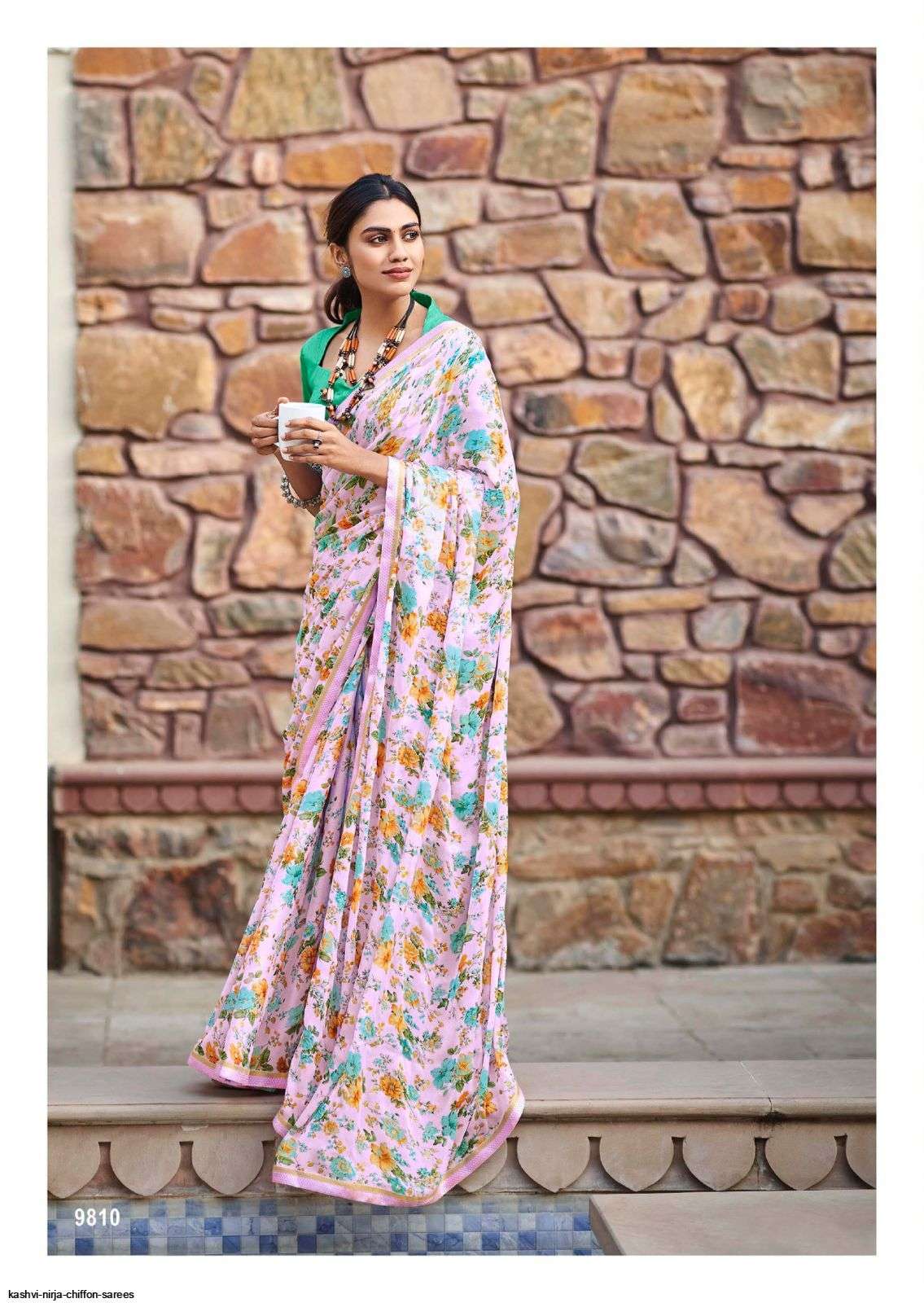 NIRJA BY KASHVI CREATION 9801 TO 9810 SERIES INDIAN TRADITIONAL WEAR COLLECTION BEAUTIFUL STYLISH FANCY COLORFUL PARTY WEAR & OCCASIONAL WEAR CHIFFON SAREES AT WHOLESALE PRICE