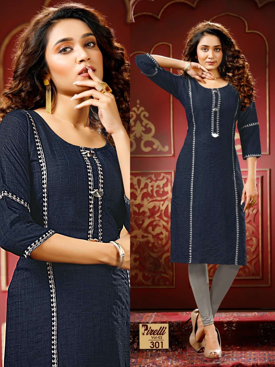 PIRELLI VOL-3 BY PREMNATH 301 TO 306 SERIES DESIGNER STYLISH FANCY COLORFUL BEAUTIFUL PARTY WEAR & ETHNIC WEAR COLLECTION RAYON EMBROIDERY KURTIS AT WHOLESALE PRICE