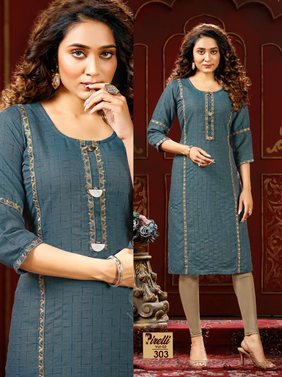 PIRELLI VOL-3 BY PREMNATH 301 TO 306 SERIES DESIGNER STYLISH FANCY COLORFUL BEAUTIFUL PARTY WEAR & ETHNIC WEAR COLLECTION RAYON EMBROIDERY KURTIS AT WHOLESALE PRICE