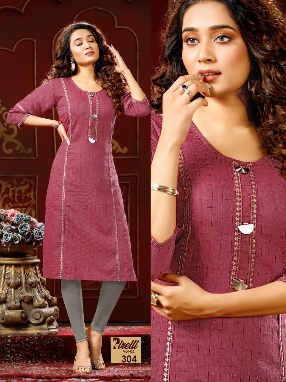 PIRELLI VOL-3 BY PREMNATH 301 TO 306 SERIES DESIGNER STYLISH FANCY COLORFUL BEAUTIFUL PARTY WEAR & ETHNIC WEAR COLLECTION RAYON EMBROIDERY KURTIS AT WHOLESALE PRICE