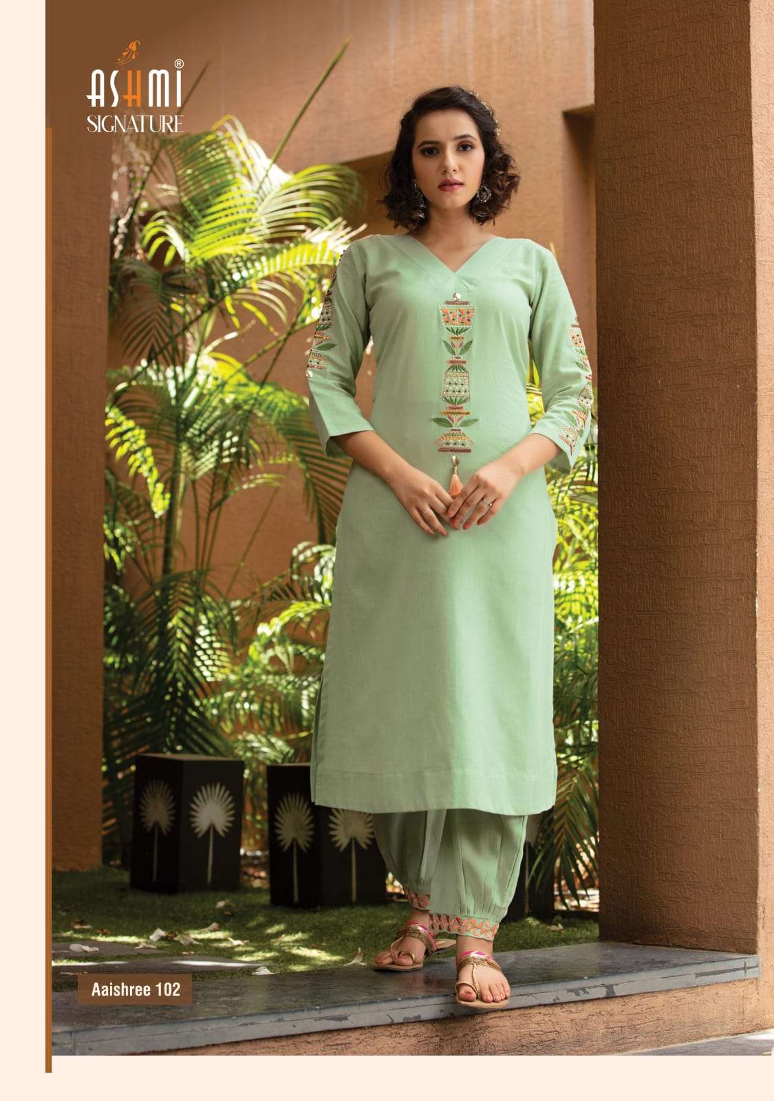 AISHREE BY ASHMI 101 TO 106 SERIES DESIGNER STYLISH FANCY COLORFUL BEAUTIFUL PARTY WEAR & ETHNIC WEAR COLLECTION HEAVY COTTON EMBROIDERED KURTIS WITH BOTTOM AT WHOLESALE PRICE