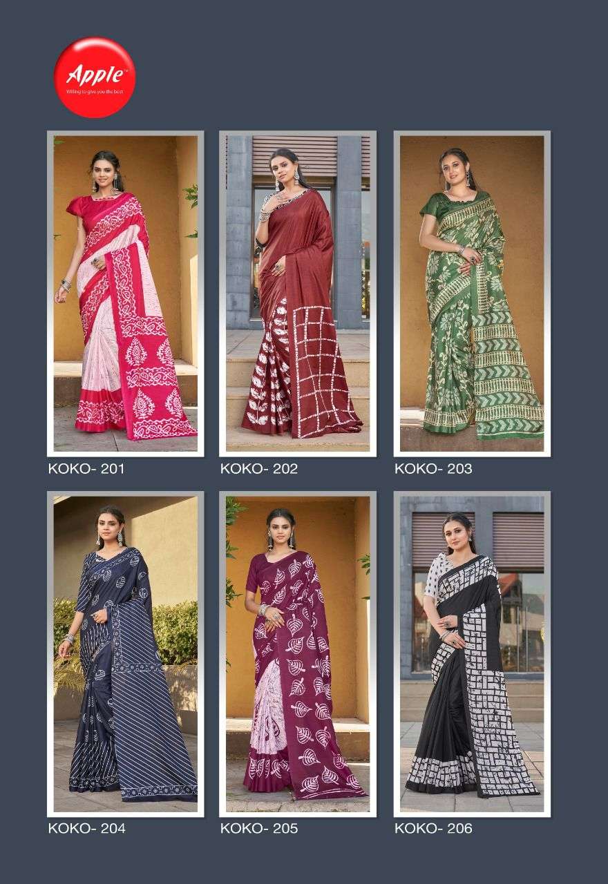 KOKO VOL-2 BY APPLE 201 TO 212 SERIES INDIAN TRADITIONAL WEAR COLLECTION BEAUTIFUL STYLISH FANCY COLORFUL PARTY WEAR & OCCASIONAL WEAR DOLA SILK SAREES AT WHOLESALE PRICE