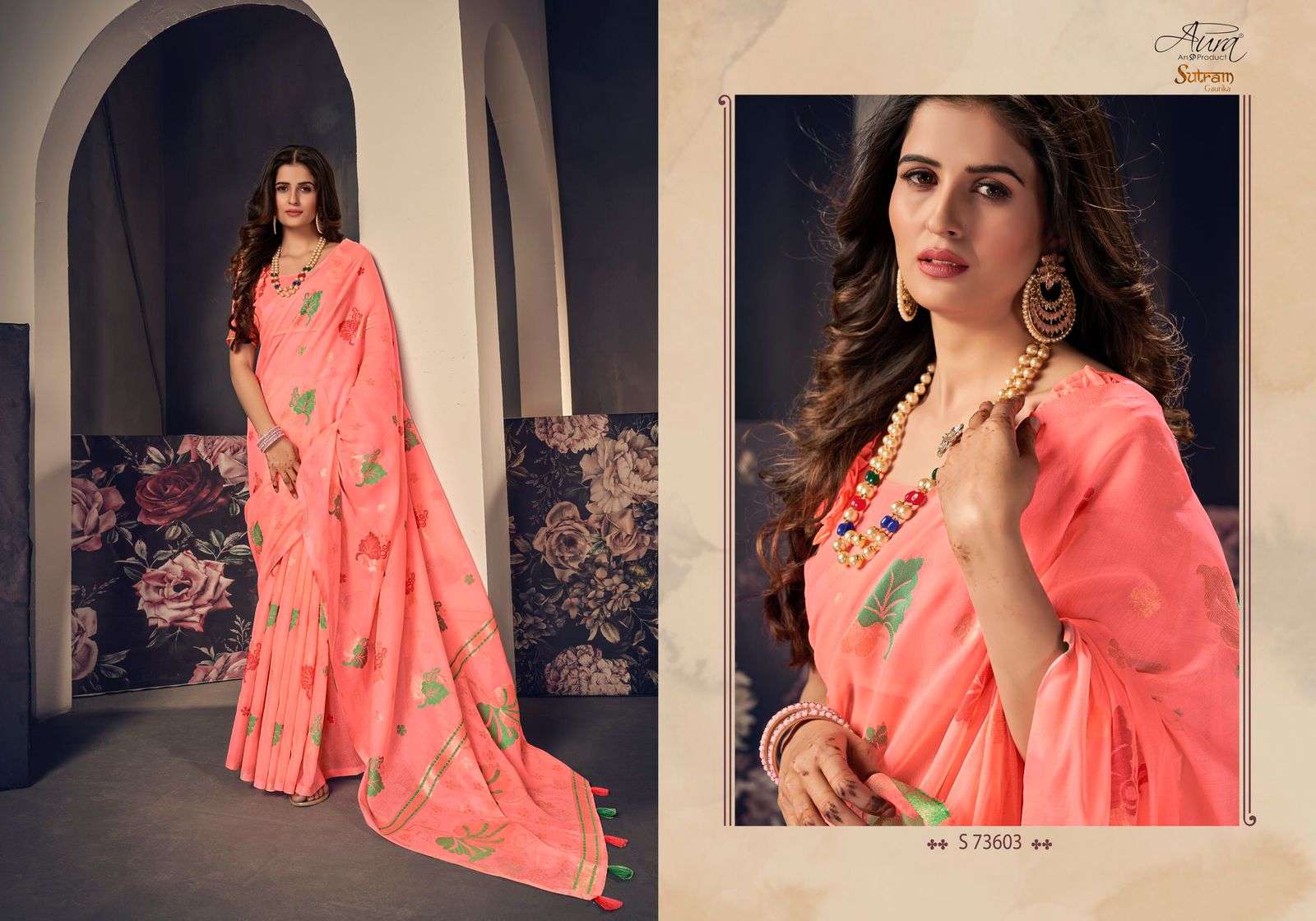 SUTRAM GAURIKA BY AURA 73601 TO 73607 SERIES INDIAN TRADITIONAL WEAR COLLECTION BEAUTIFUL STYLISH FANCY COLORFUL PARTY WEAR & OCCASIONAL WEAR COTTON SAREES AT WHOLESALE PRICE