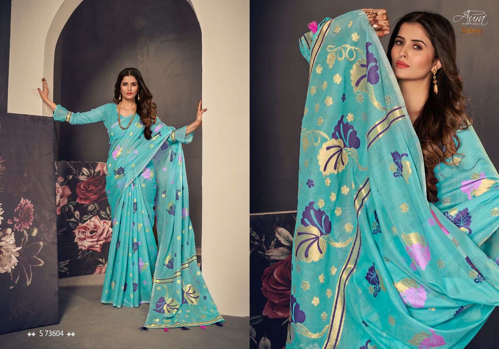SUTRAM GAURIKA BY AURA 73601 TO 73607 SERIES INDIAN TRADITIONAL WEAR COLLECTION BEAUTIFUL STYLISH FANCY COLORFUL PARTY WEAR & OCCASIONAL WEAR COTTON SAREES AT WHOLESALE PRICE