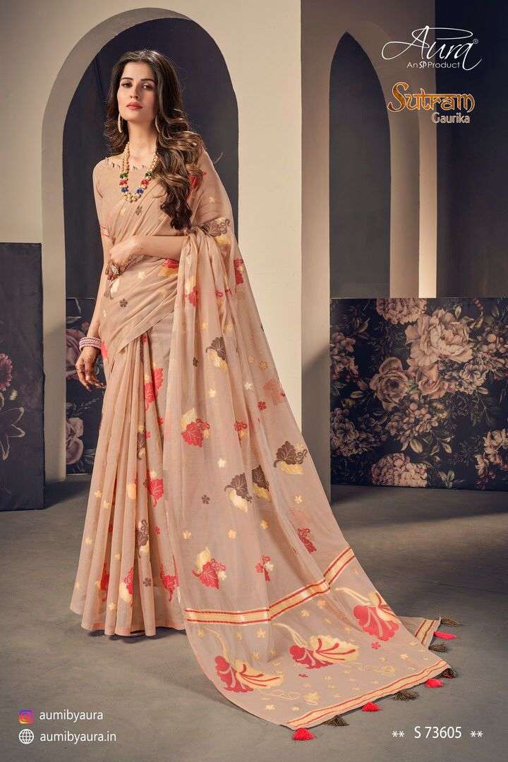 SUTRAM GAURIKA BY AURA 73601 TO 73607 SERIES INDIAN TRADITIONAL WEAR COLLECTION BEAUTIFUL STYLISH FANCY COLORFUL PARTY WEAR & OCCASIONAL WEAR COTTON SAREES AT WHOLESALE PRICE