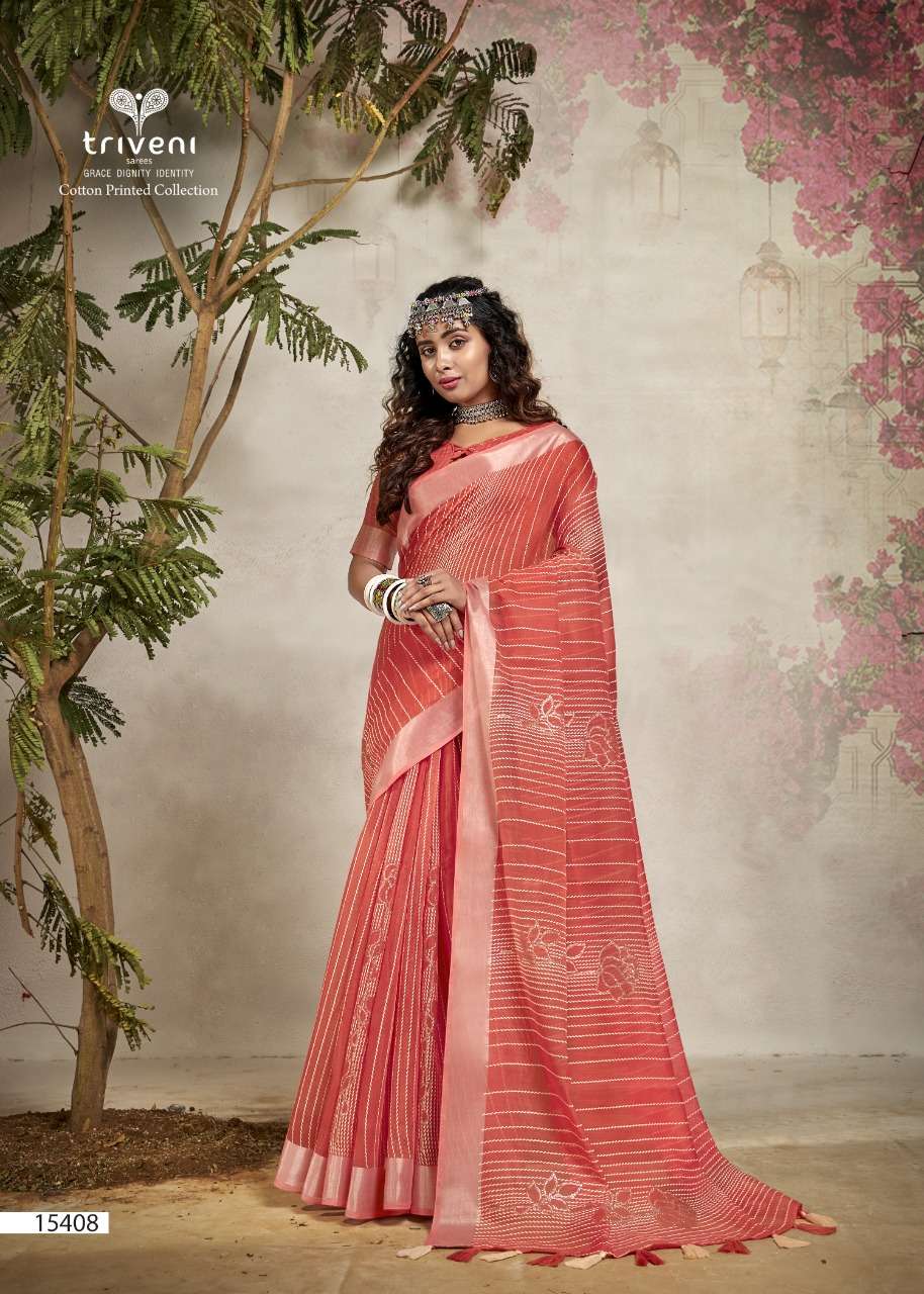 MIRROR BY TRIVENI 15401 TO 15408 SERIES INDIAN TRADITIONAL WEAR COLLECTION BEAUTIFUL STYLISH FANCY COLORFUL PARTY WEAR & OCCASIONAL WEAR COTTON PRINT SAREES AT WHOLESALE PRICE