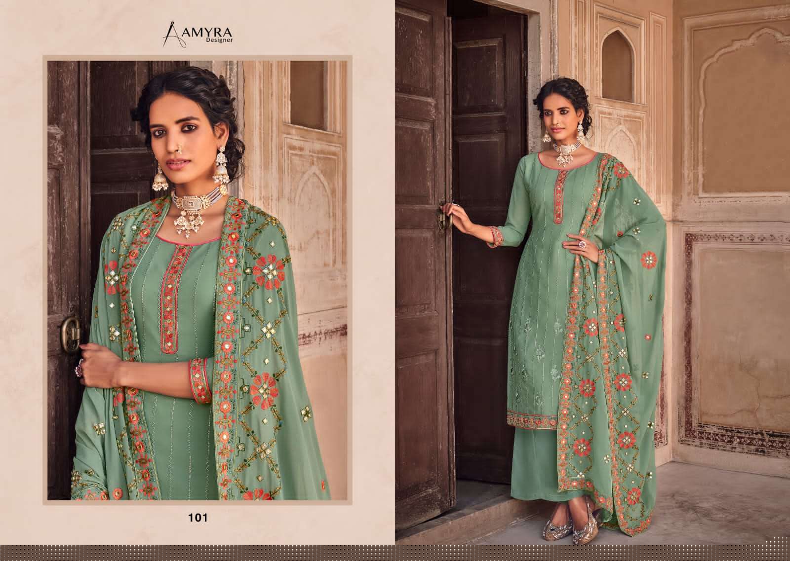 Dream By Amyra Designer 101 To 104 Series Beautiful Suits Colorful Stylish Fancy Casual Wear & Ethnic Wear Heavy Georgette Embroidered Dresses At Wholesale Price