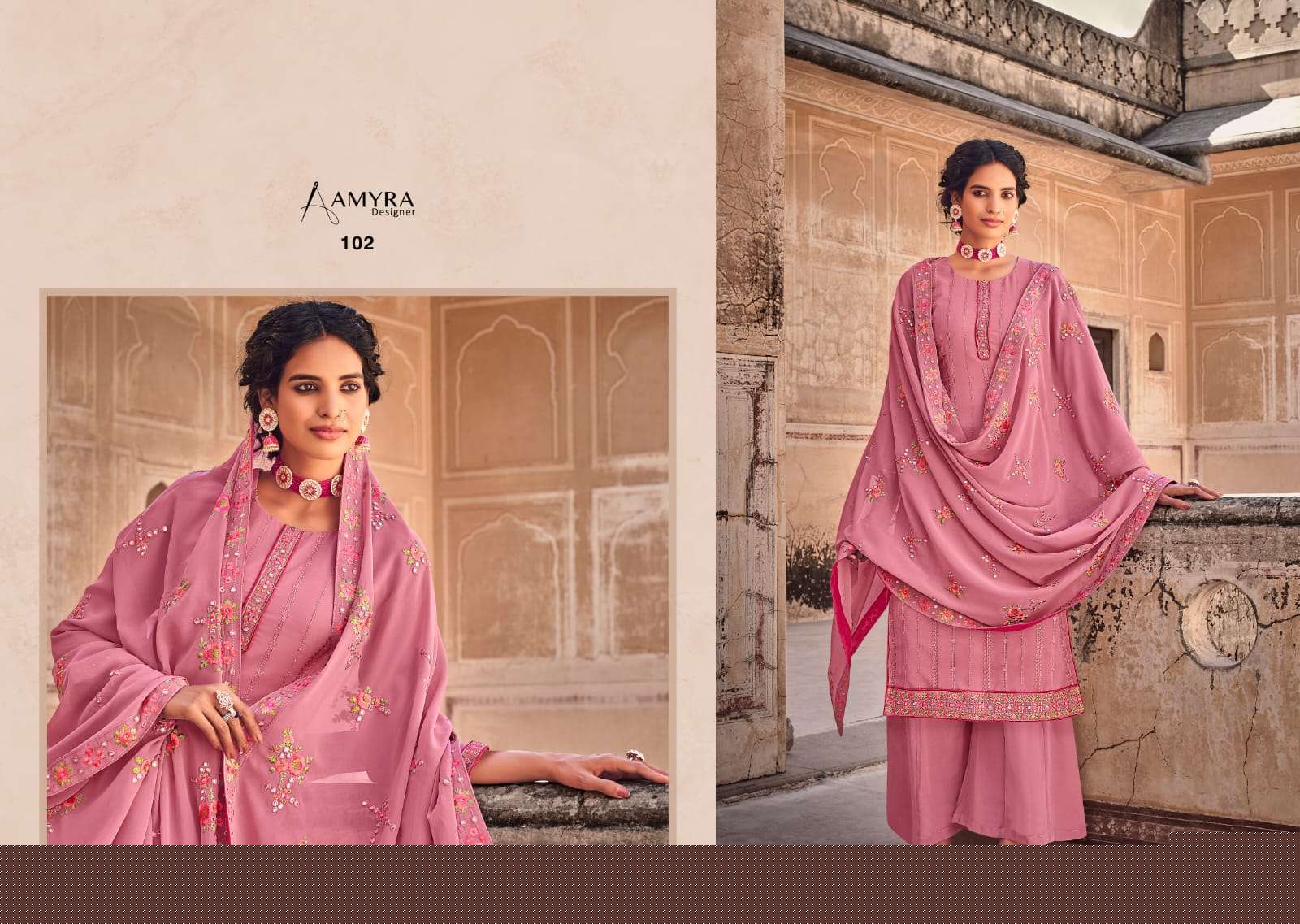Dream By Amyra Designer 101 To 104 Series Beautiful Suits Colorful Stylish Fancy Casual Wear & Ethnic Wear Heavy Georgette Embroidered Dresses At Wholesale Price
