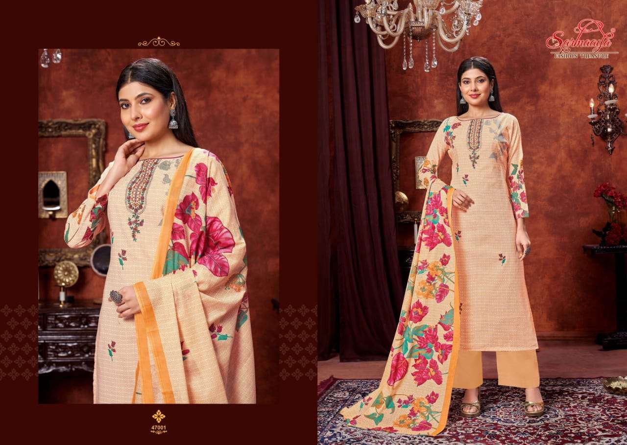 FIZA BY SARMAAYA 47001 TO 47006 SERIES BEAUTIFUL SUITS COLORFUL STYLISH FANCY CASUAL WEAR & ETHNIC WEAR LAWN COTTON DRESSES AT WHOLESALE PRICE