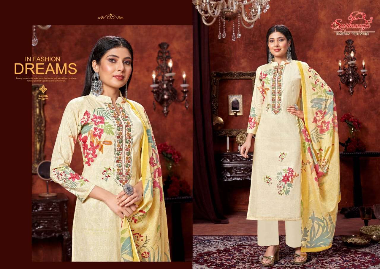 FIZA BY SARMAAYA 47001 TO 47006 SERIES BEAUTIFUL SUITS COLORFUL STYLISH FANCY CASUAL WEAR & ETHNIC WEAR LAWN COTTON DRESSES AT WHOLESALE PRICE