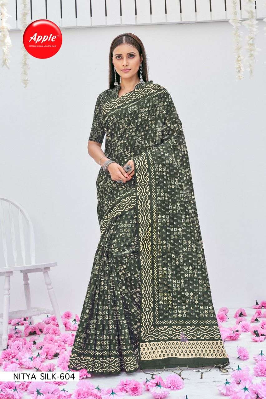 NITYA VOL-6 BY APPLE 601 TO 608 SERIES INDIAN TRADITIONAL WEAR COLLECTION BEAUTIFUL STYLISH FANCY COLORFUL PARTY WEAR & OCCASIONAL WEAR BHAGALPURI PRINT SAREES AT WHOLESALE PRICE
