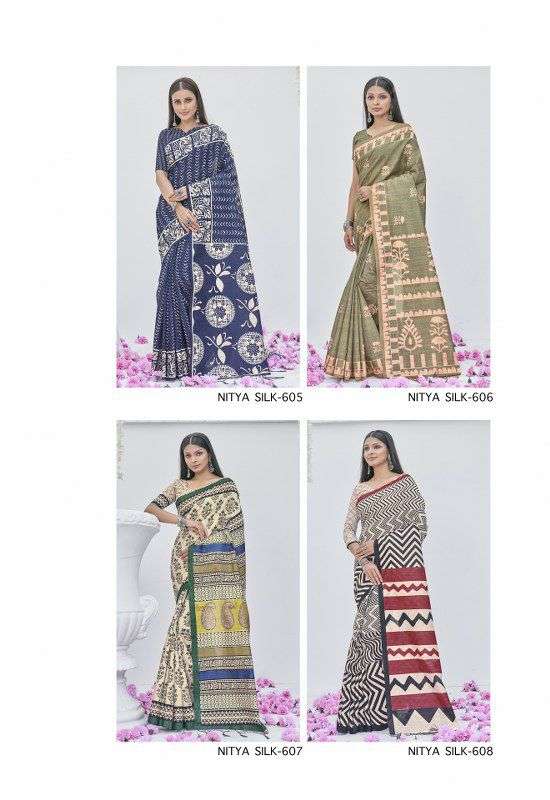 NITYA VOL-6 BY APPLE 601 TO 608 SERIES INDIAN TRADITIONAL WEAR COLLECTION BEAUTIFUL STYLISH FANCY COLORFUL PARTY WEAR & OCCASIONAL WEAR BHAGALPURI PRINT SAREES AT WHOLESALE PRICE