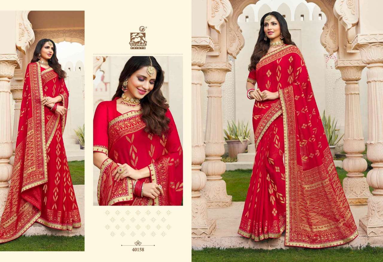 NAGMA BY VISHAL PRINTS 40158 TO 40169 SERIES INDIAN TRADITIONAL WEAR COLLECTION BEAUTIFUL STYLISH FANCY COLORFUL PARTY WEAR & OCCASIONAL WEAR BRASSO SAREES AT WHOLESALE PRICE