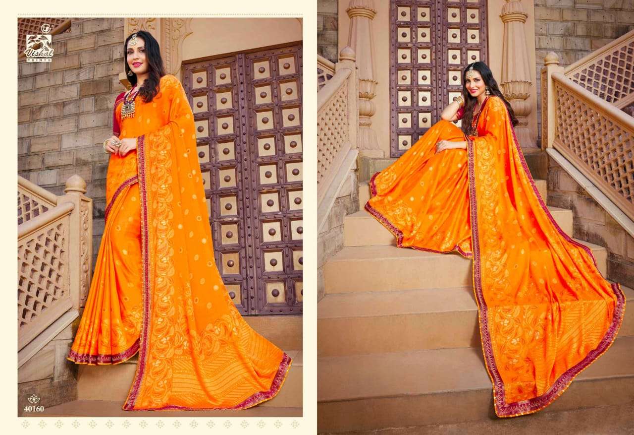 NAGMA BY VISHAL PRINTS 40158 TO 40169 SERIES INDIAN TRADITIONAL WEAR COLLECTION BEAUTIFUL STYLISH FANCY COLORFUL PARTY WEAR & OCCASIONAL WEAR BRASSO SAREES AT WHOLESALE PRICE