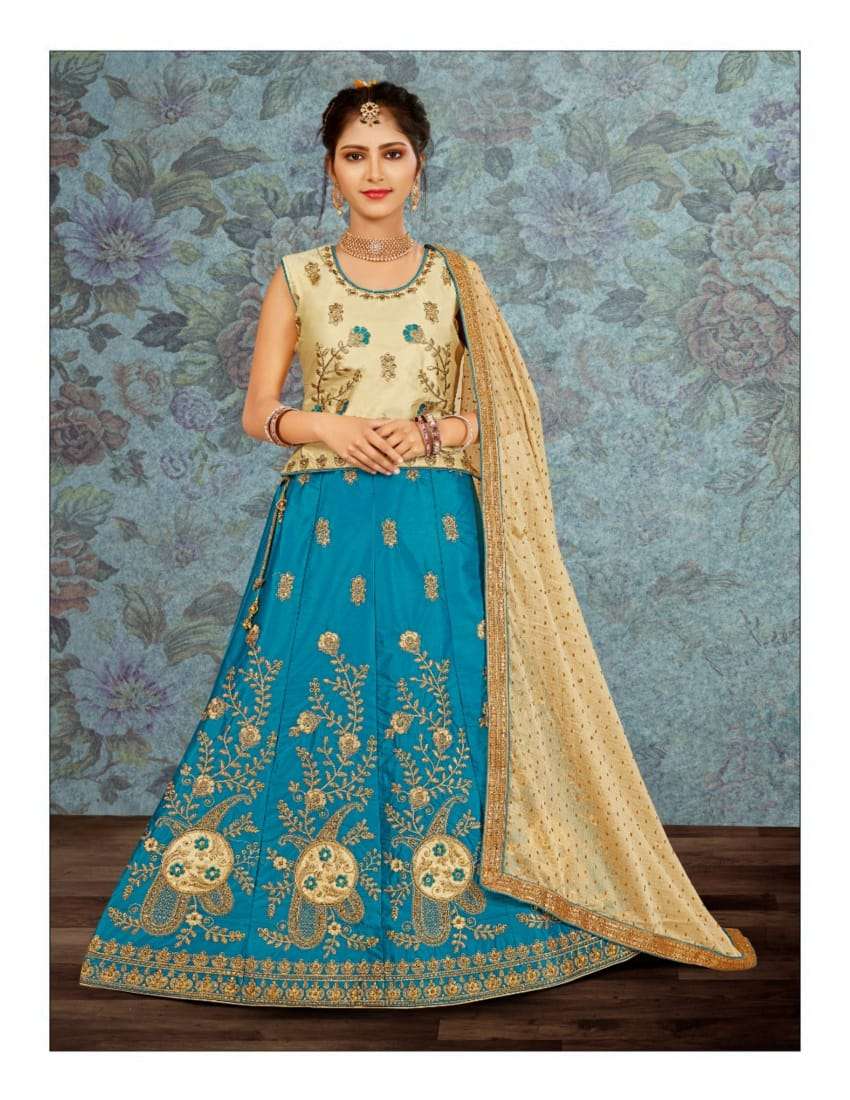 R-266 BY SANSKAR SAREES 01 TO 06 SERIES DESIGNER BEAUTIFUL NAVRATRI COLLECTION OCCASIONAL WEAR & PARTY WEAR MALAI SATIN LEHENGAS AT WHOLESALE PRICE