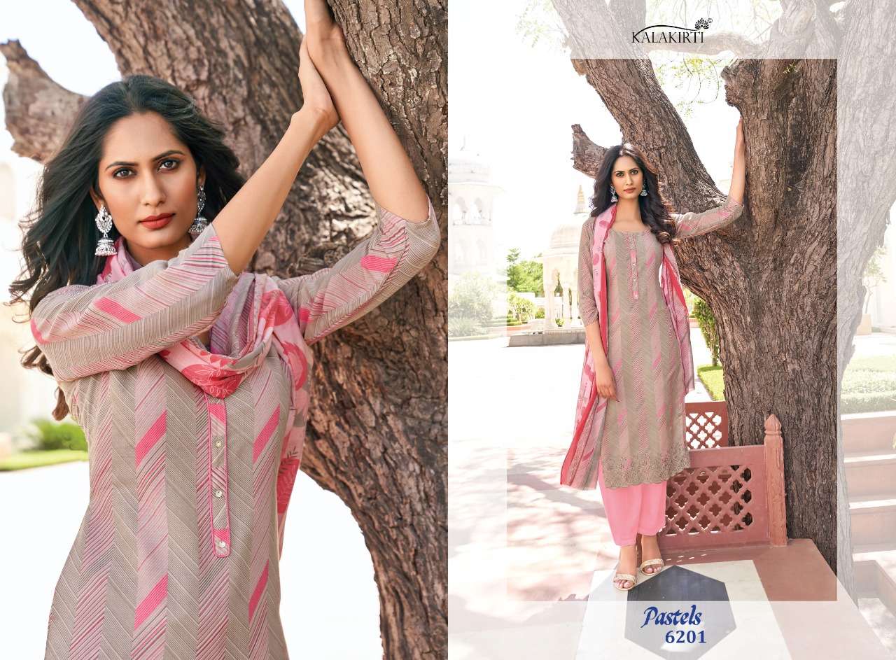 PASTELS BY KALAKIRTI 6201 TO 6208 SERIES BEAUTIFUL SUITS COLORFUL STYLISH FANCY CASUAL WEAR & ETHNIC WEAR COTTON PRINT DRESSES AT WHOLESALE PRICE