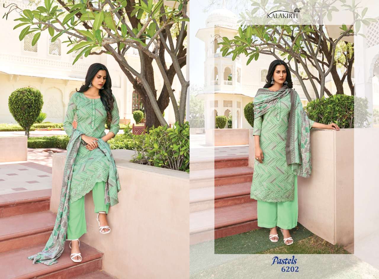 PASTELS BY KALAKIRTI 6201 TO 6208 SERIES BEAUTIFUL SUITS COLORFUL STYLISH FANCY CASUAL WEAR & ETHNIC WEAR COTTON PRINT DRESSES AT WHOLESALE PRICE