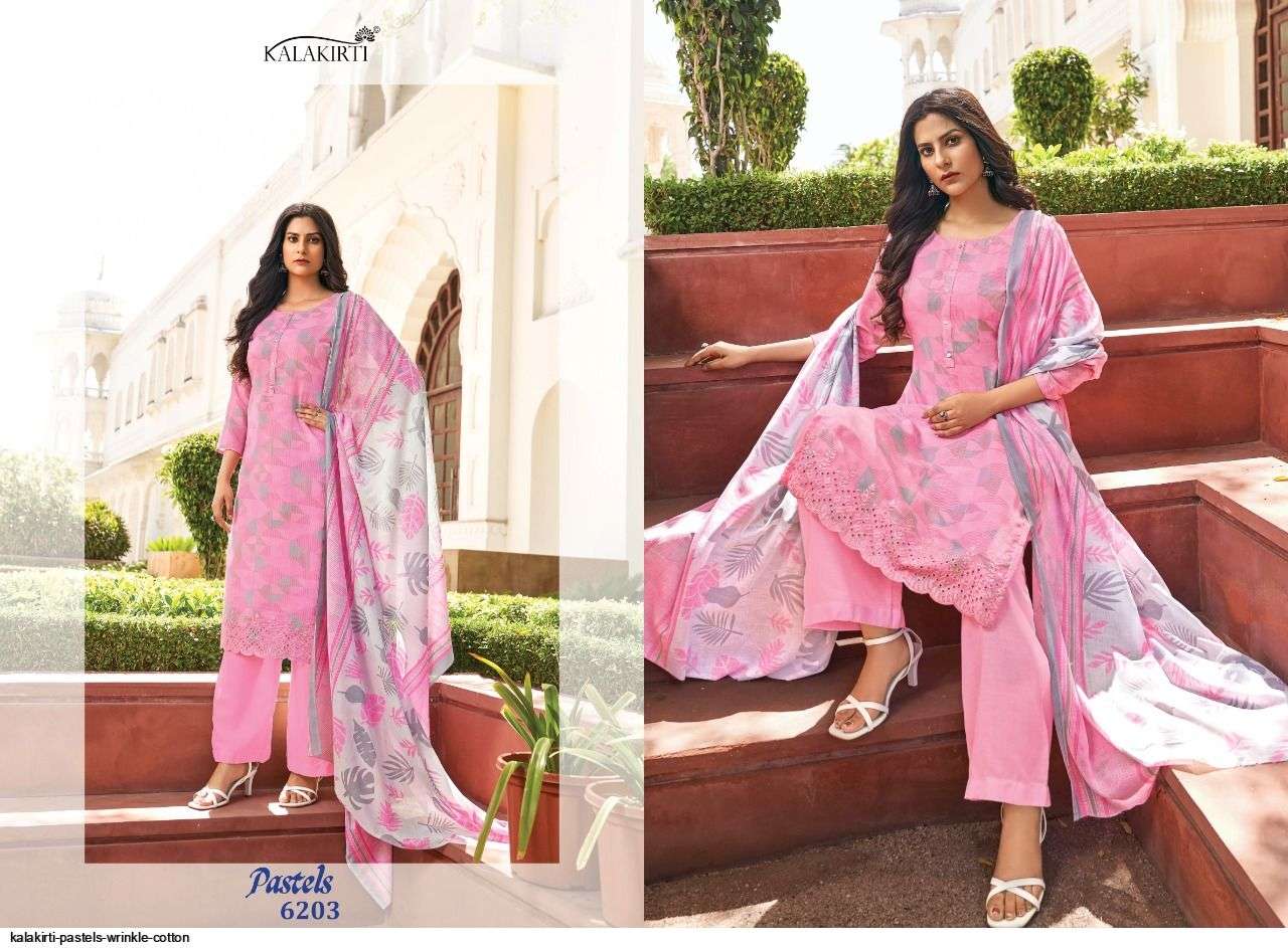 PASTELS BY KALAKIRTI 6201 TO 6208 SERIES BEAUTIFUL SUITS COLORFUL STYLISH FANCY CASUAL WEAR & ETHNIC WEAR COTTON PRINT DRESSES AT WHOLESALE PRICE