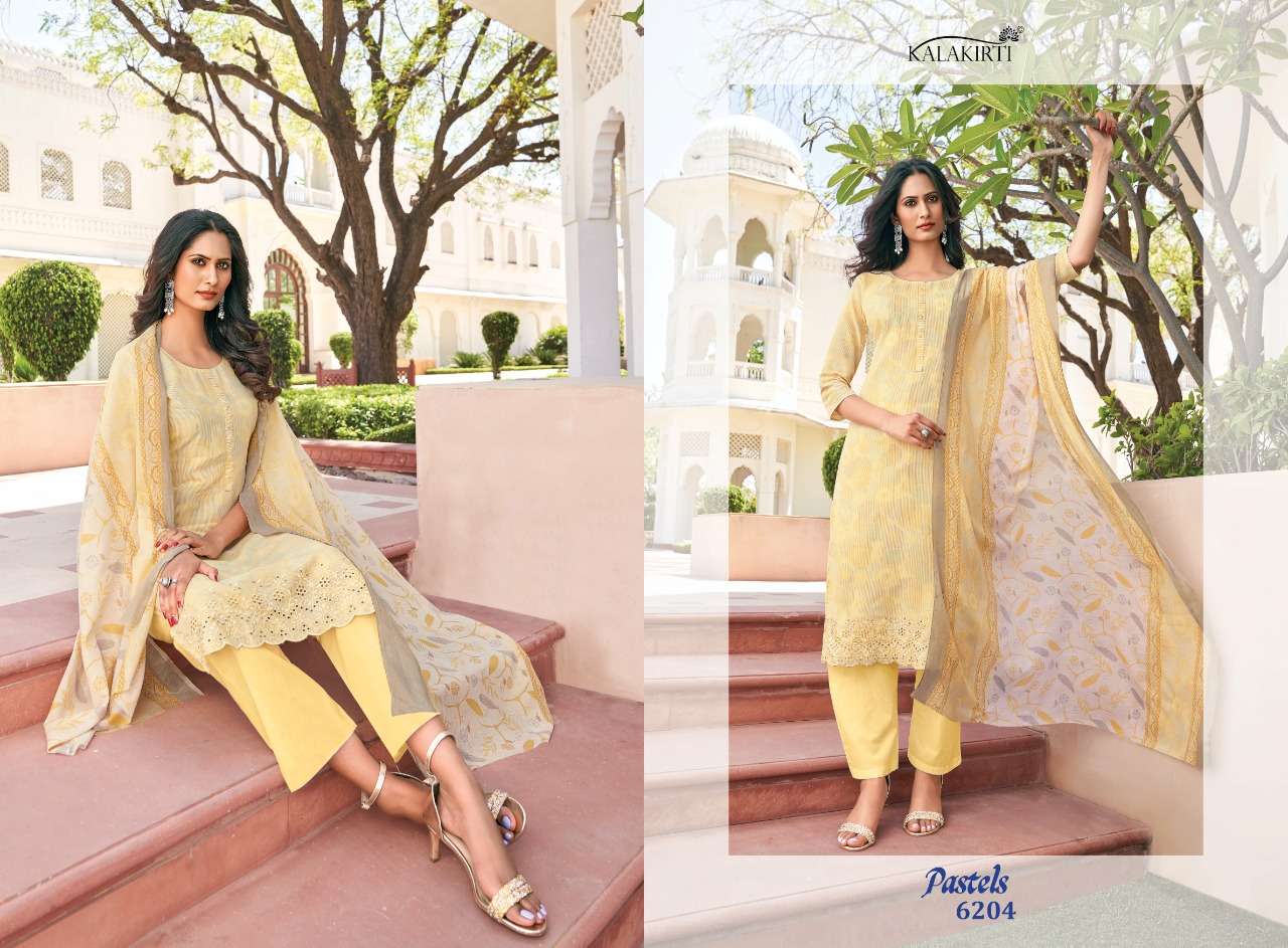 PASTELS BY KALAKIRTI 6201 TO 6208 SERIES BEAUTIFUL SUITS COLORFUL STYLISH FANCY CASUAL WEAR & ETHNIC WEAR COTTON PRINT DRESSES AT WHOLESALE PRICE