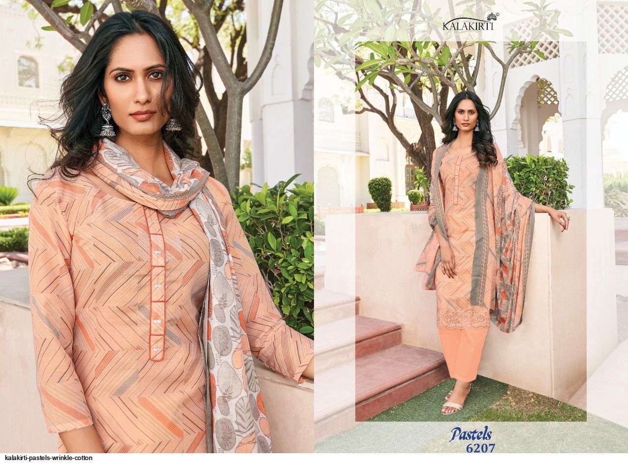 PASTELS BY KALAKIRTI 6201 TO 6208 SERIES BEAUTIFUL SUITS COLORFUL STYLISH FANCY CASUAL WEAR & ETHNIC WEAR COTTON PRINT DRESSES AT WHOLESALE PRICE