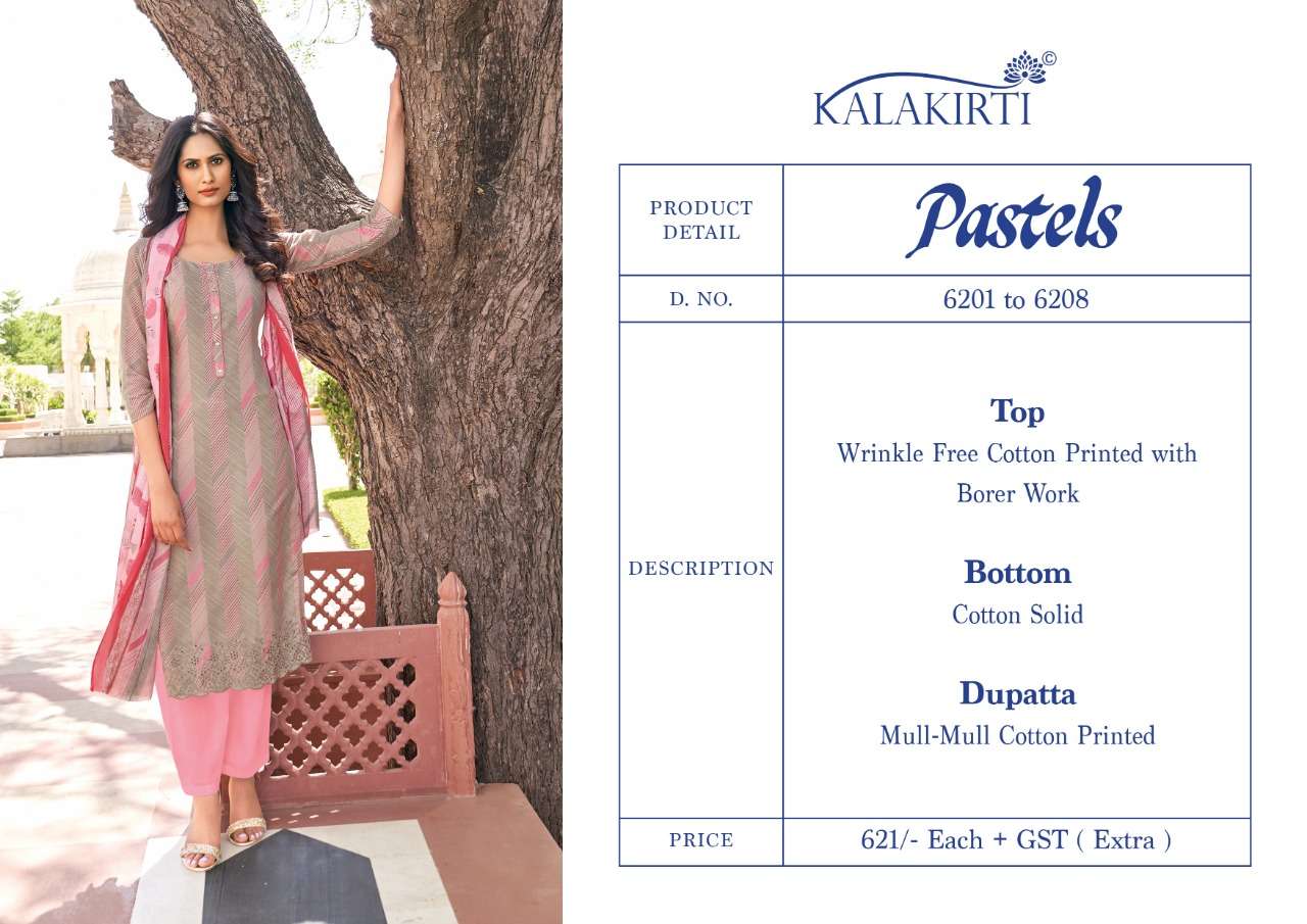 PASTELS BY KALAKIRTI 6201 TO 6208 SERIES BEAUTIFUL SUITS COLORFUL STYLISH FANCY CASUAL WEAR & ETHNIC WEAR COTTON PRINT DRESSES AT WHOLESALE PRICE