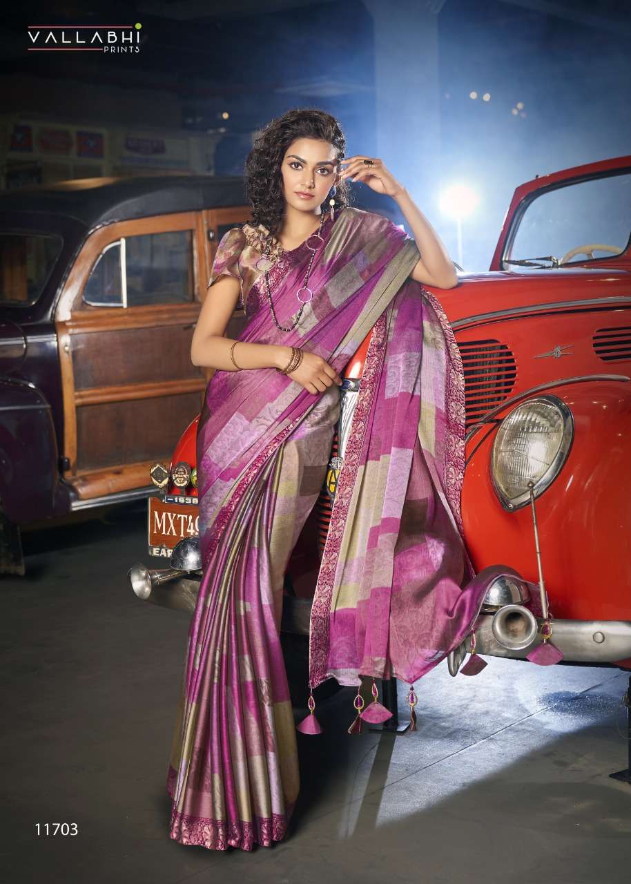 BLOOMING BY VALLABHI PRINTS 11701 TO 11708 SERIES INDIAN TRADITIONAL WEAR COLLECTION BEAUTIFUL STYLISH FANCY COLORFUL PARTY WEAR & OCCASIONAL WEAR MOSS CHIFFON SAREES AT WHOLESALE PRICE