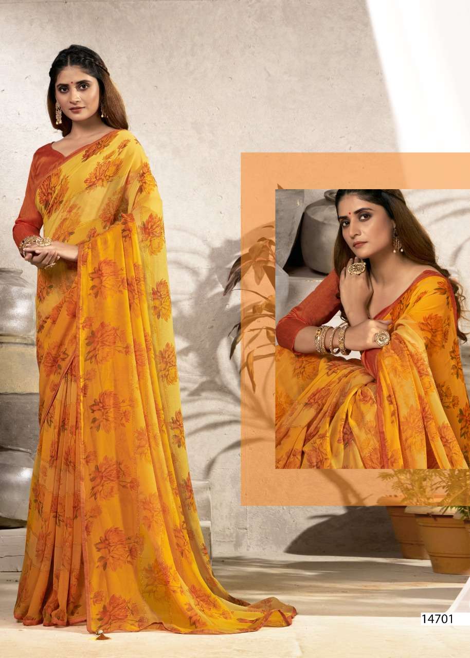 SONIYA BY VALLABHI PRINTS 14701 TO 14708 SERIES INDIAN TRADITIONAL WEAR COLLECTION BEAUTIFUL STYLISH FANCY COLORFUL PARTY WEAR & OCCASIONAL WEAR GEORGETTE SAREES AT WHOLESALE PRICE