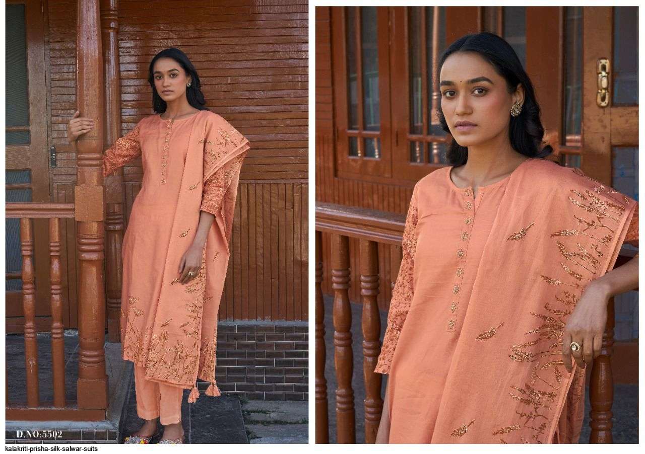 PRISHA BY KALAKIRTI 5501 TO 5508 SERIES BEAUTIFUL SUITS COLORFUL STYLISH FANCY CASUAL WEAR & ETHNIC WEAR PURE JAM SATIN PRINT DRESSES AT WHOLESALE PRICE