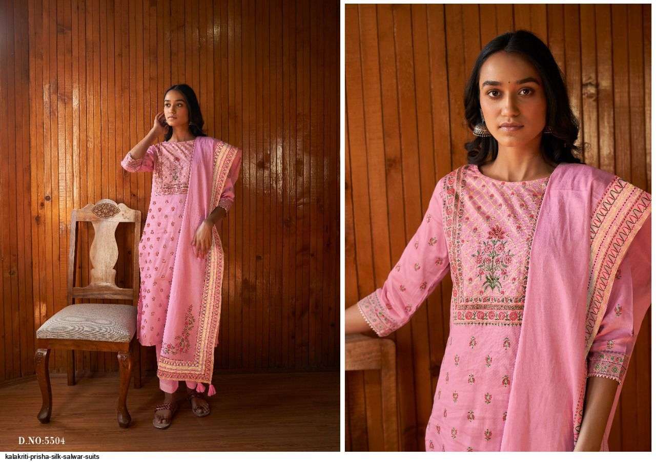 PRISHA BY KALAKIRTI 5501 TO 5508 SERIES BEAUTIFUL SUITS COLORFUL STYLISH FANCY CASUAL WEAR & ETHNIC WEAR PURE JAM SATIN PRINT DRESSES AT WHOLESALE PRICE