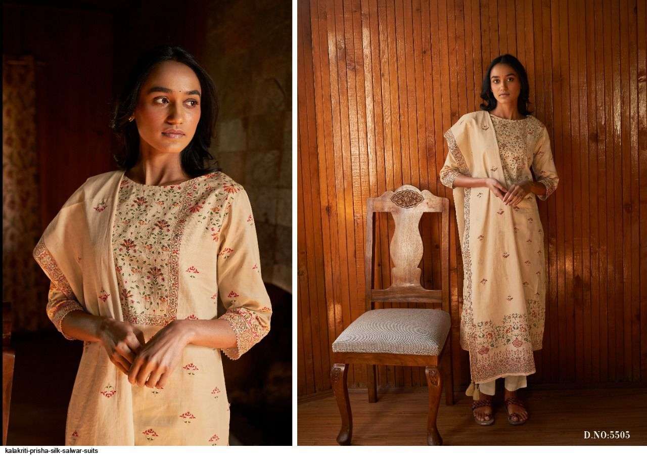 PRISHA BY KALAKIRTI 5501 TO 5508 SERIES BEAUTIFUL SUITS COLORFUL STYLISH FANCY CASUAL WEAR & ETHNIC WEAR PURE JAM SATIN PRINT DRESSES AT WHOLESALE PRICE