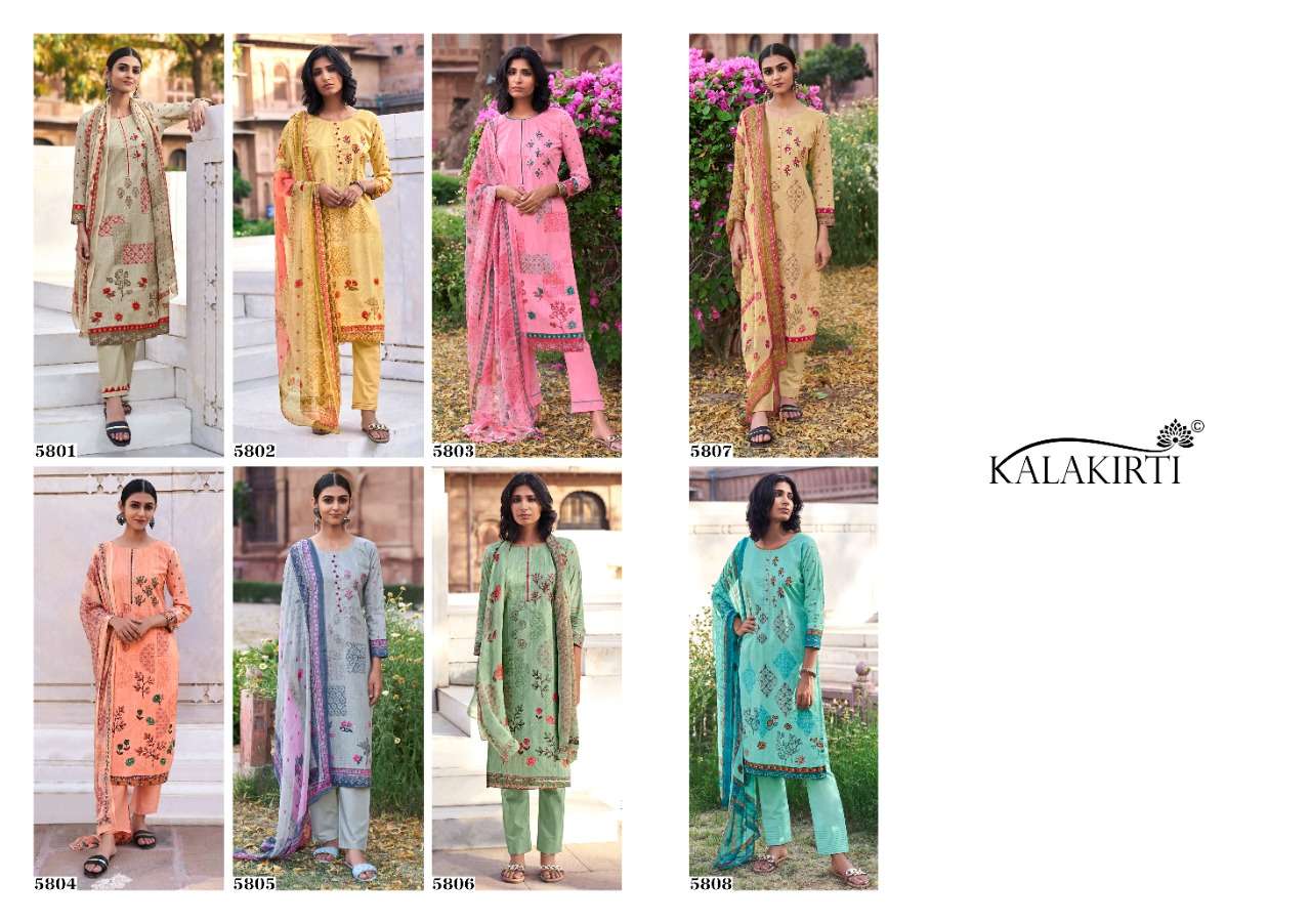 SAIRAA BY KALAKIRTI 5801 TO 5808 SERIES BEAUTIFUL SUITS COLORFUL STYLISH FANCY CASUAL WEAR & ETHNIC WEAR PURE CAMBRIC PRINT DRESSES AT WHOLESALE PRICE