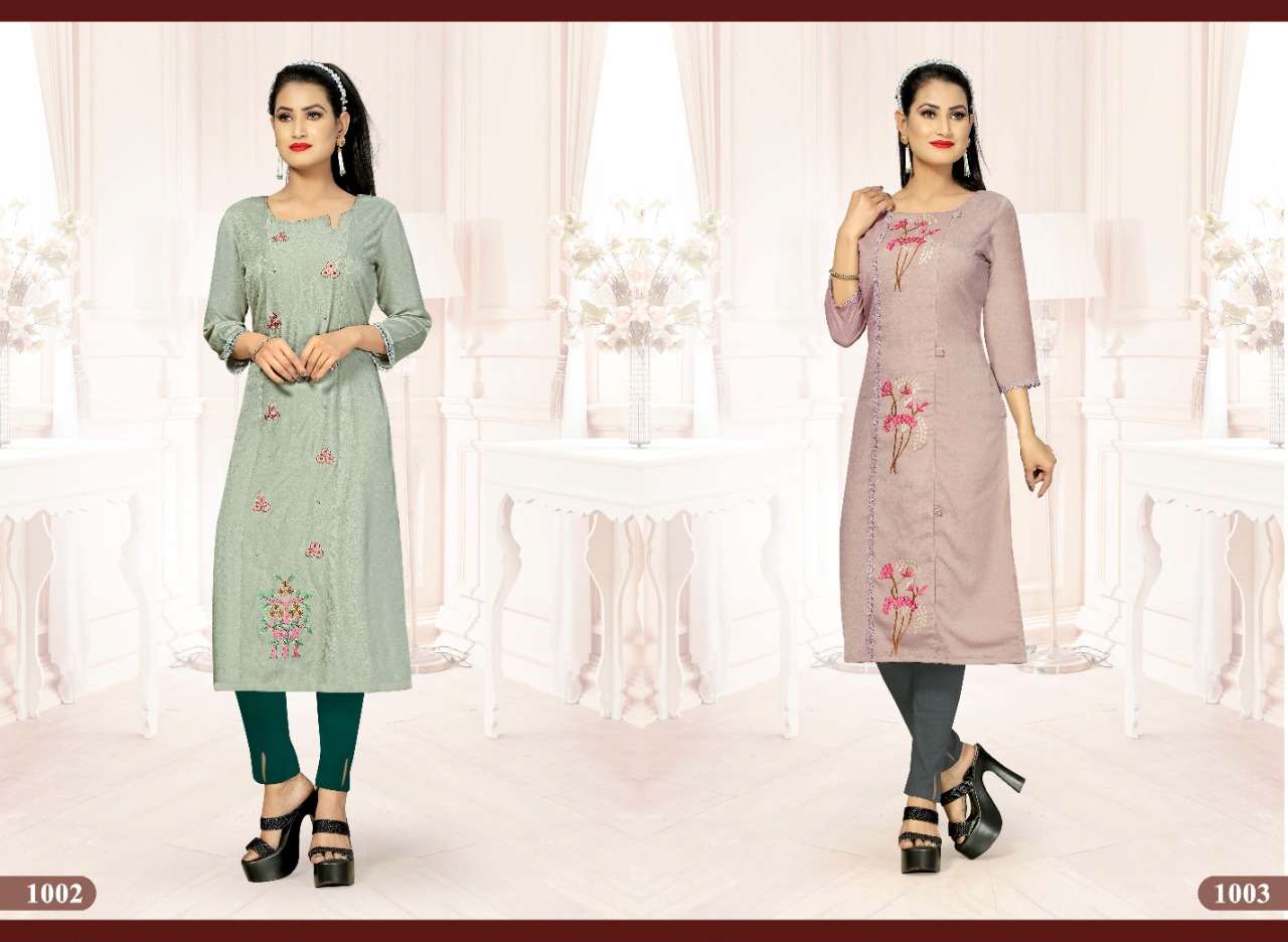 FESTIVAL BY JOURNEY 1001 TO 1004 SERIES DESIGNER STYLISH FANCY COLORFUL BEAUTIFUL PARTY WEAR & ETHNIC WEAR COLLECTION CHINNON KURTIS WITH BOTTOM AT WHOLESALE PRICE
