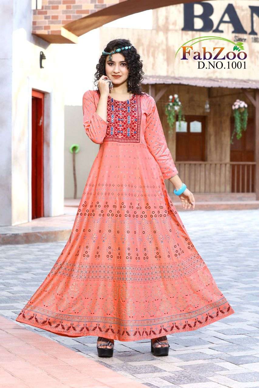 MANGO BY FAB ZOO 1001 TO 1006 SERIES BEAUTIFUL STYLISH FANCY COLORFUL CASUAL WEAR & ETHNIC WEAR RAYON GOLD PRINT GOWNS AT WHOLESALE PRICE