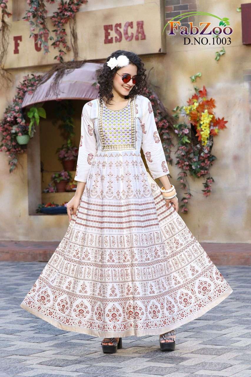 MANGO BY FAB ZOO 1001 TO 1006 SERIES BEAUTIFUL STYLISH FANCY COLORFUL CASUAL WEAR & ETHNIC WEAR RAYON GOLD PRINT GOWNS AT WHOLESALE PRICE