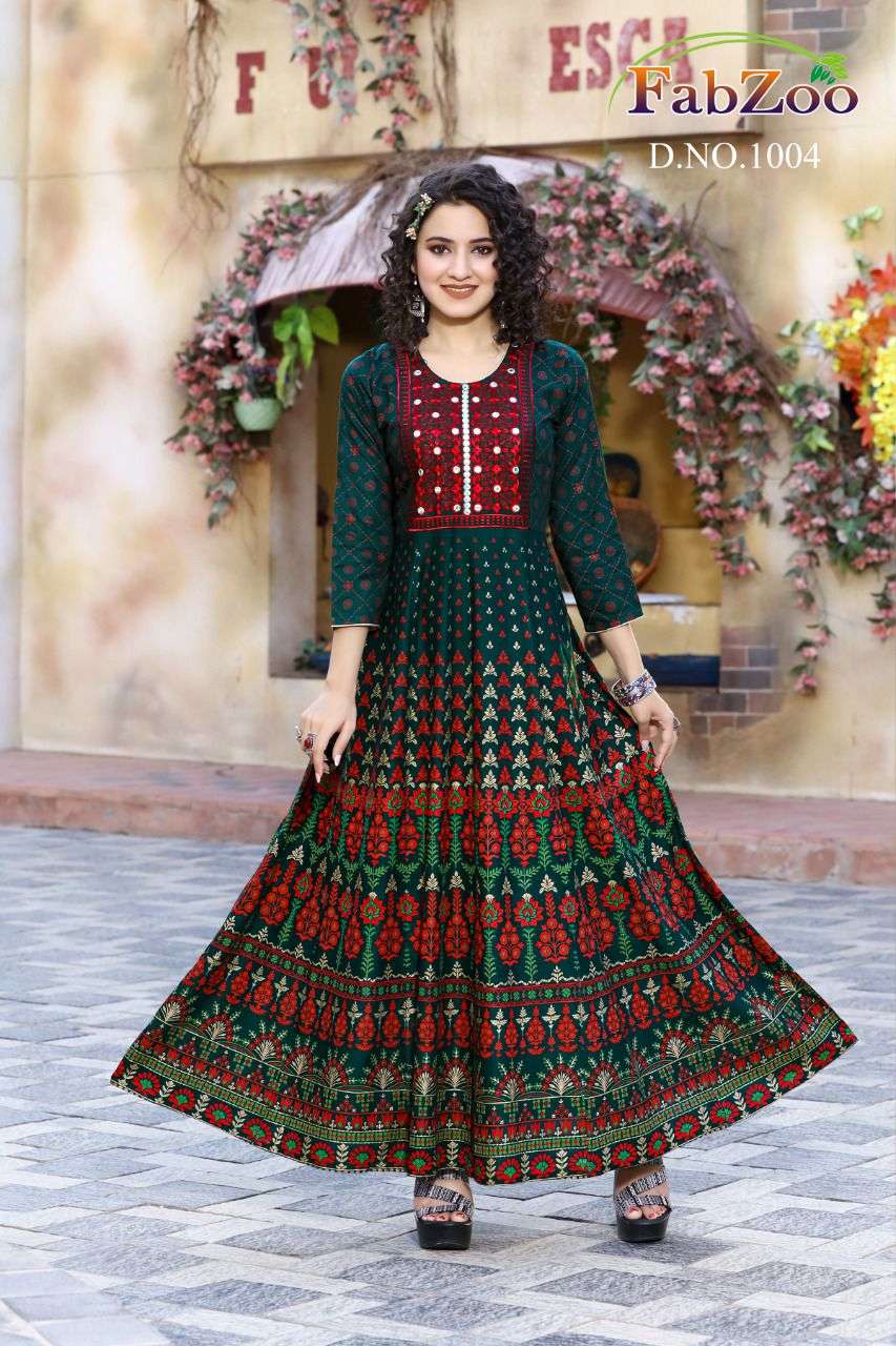 MANGO BY FAB ZOO 1001 TO 1006 SERIES BEAUTIFUL STYLISH FANCY COLORFUL CASUAL WEAR & ETHNIC WEAR RAYON GOLD PRINT GOWNS AT WHOLESALE PRICE