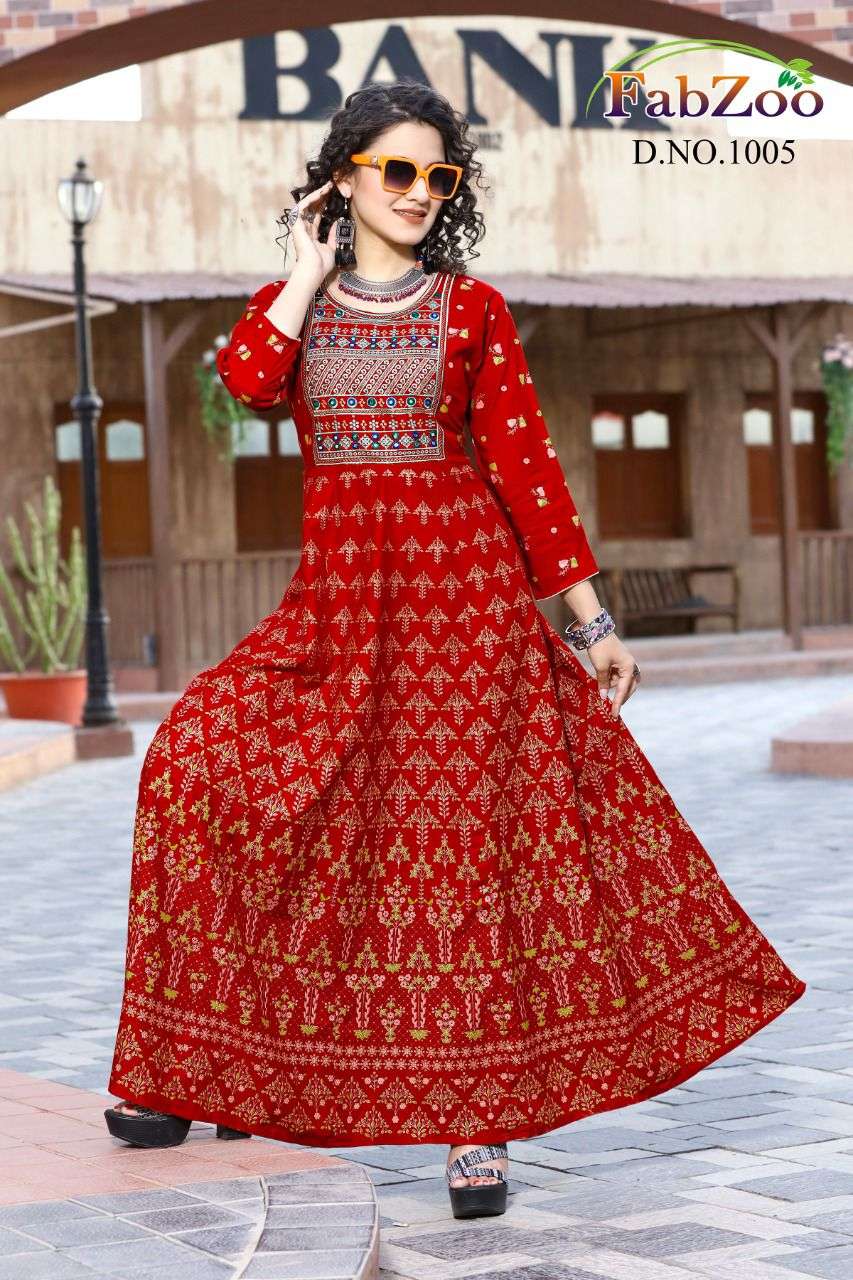 MANGO BY FAB ZOO 1001 TO 1006 SERIES BEAUTIFUL STYLISH FANCY COLORFUL CASUAL WEAR & ETHNIC WEAR RAYON GOLD PRINT GOWNS AT WHOLESALE PRICE