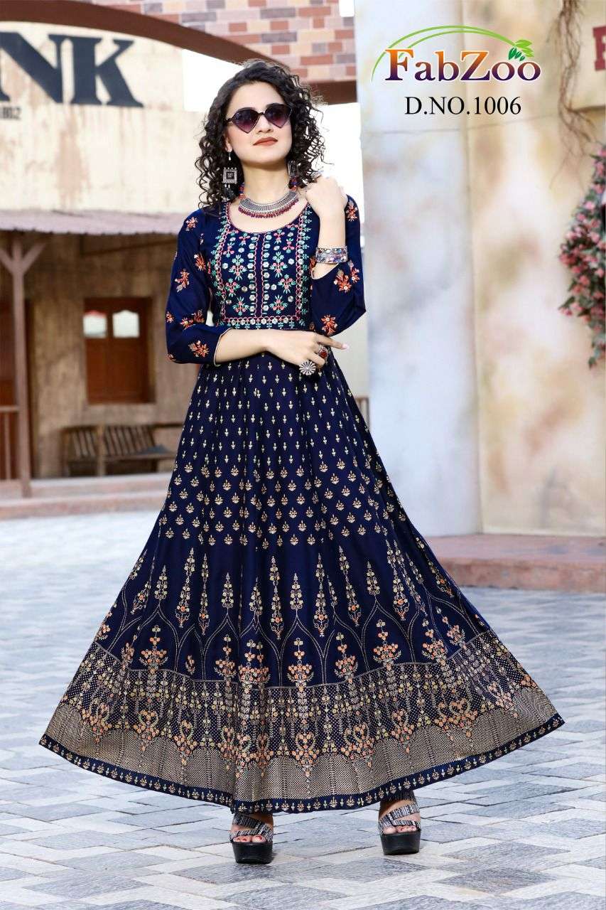 MANGO BY FAB ZOO 1001 TO 1006 SERIES BEAUTIFUL STYLISH FANCY COLORFUL CASUAL WEAR & ETHNIC WEAR RAYON GOLD PRINT GOWNS AT WHOLESALE PRICE
