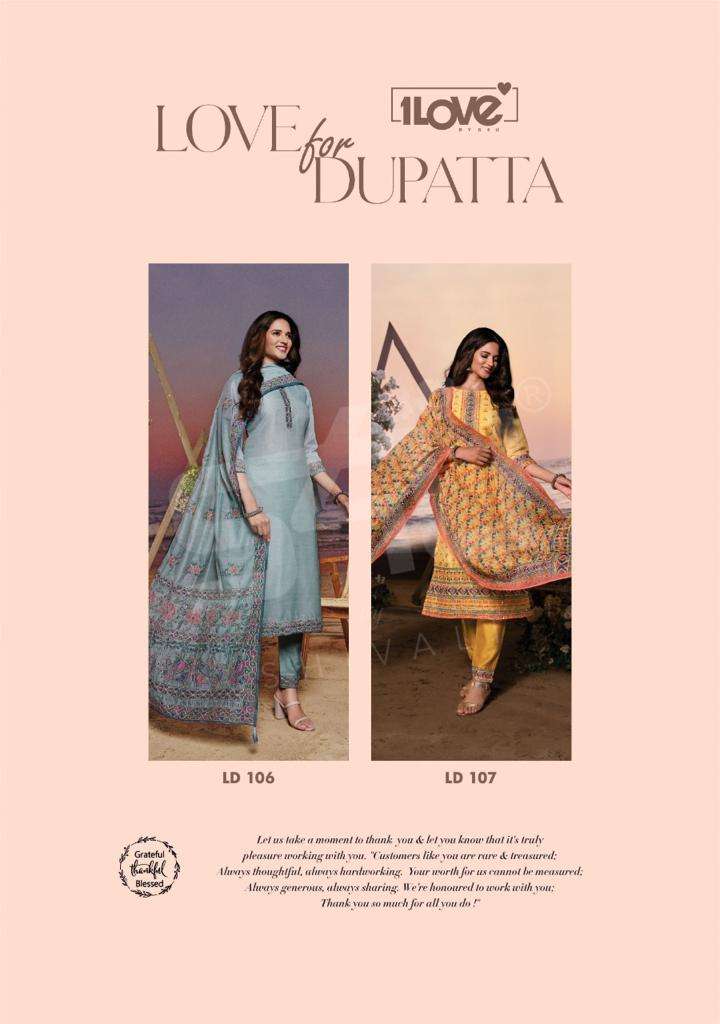 LOVE FOR DUPATTA BY 1 LOVE 101 TO 107 SERIES BEAUTIFUL SUITS COLORFUL STYLISH FANCY CASUAL WEAR & ETHNIC WEAR FANCY DRESSES AT WHOLESALE PRICE