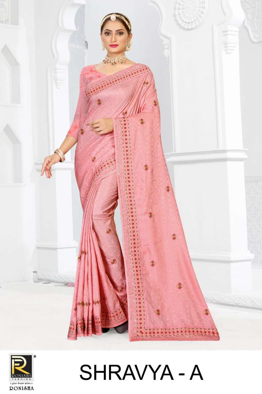 SHRAVYA BY RONISHA A TO F SERIES INDIAN TRADITIONAL WEAR COLLECTION BEAUTIFUL STYLISH FANCY COLORFUL PARTY WEAR & OCCASIONAL WEAR JACQUARD SAREES AT WHOLESALE PRICE